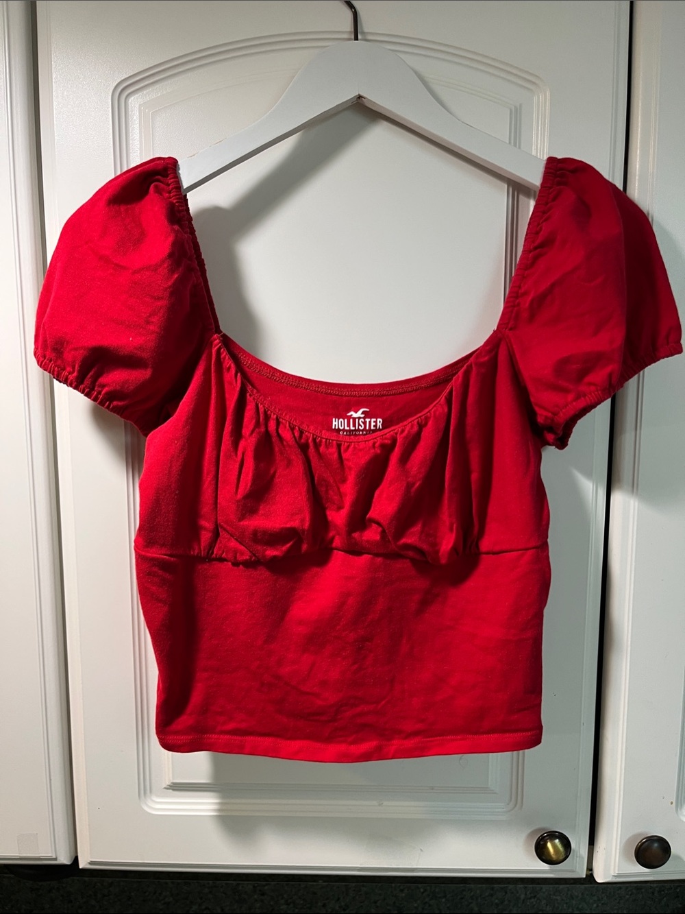 Hollister Bright Red Puff Sleeve Square Neck Crop Top